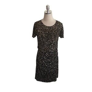 Nic+Zoe Mini Dress Women's Size XS Black Beige Lettering Short Sleeve Lined 2 4